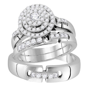 14kt White Gold His Hers Round Diamond Solitaire Matching Bridal Wedding Ring Band Set 1.00 Cttw