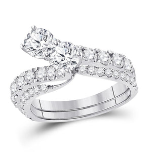 14kt White Gold Womens Round Diamond Bridal Wedding Engagement Ring Band Set 2.00 Cttw (Certified)