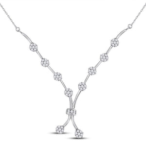 14kt White Gold Womens Round Diamond Flower Cluster Cocktail Necklace 1.00 Cttw
