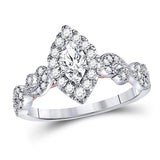 14kt Two-tone Gold Womens Marquise Diamond Solitaire Bridal Wedding Engagement Ring 3/4 Cttw (Certified)