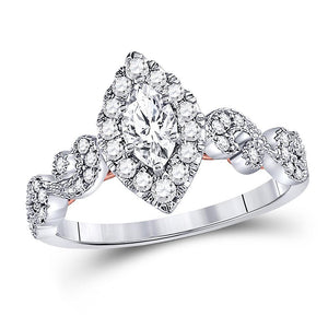 14kt Two-tone Gold Womens Marquise Diamond Solitaire Bridal Wedding Engagement Ring 3/4 Cttw (Certified)
