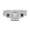 14kt White Gold Womens Princess Diamond Sapphire Engagement Ring Band Set 1.00 Cttw (Certified)
