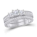 14kt White Gold Womens Princess Diamond Bridal Wedding Engagement Ring Band Set 1.00 Cttw (Certified)