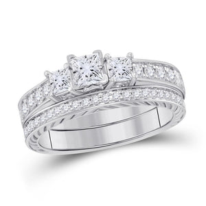 14kt White Gold Womens Princess Diamond Bridal Wedding Engagement Ring Band Set 1.00 Cttw (Certified)