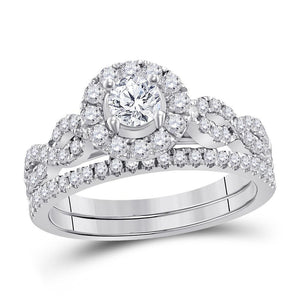 14kt White Gold Womens Round Diamond Bridal Wedding Engagement Ring Band Set 1.00 Cttw (Certified)