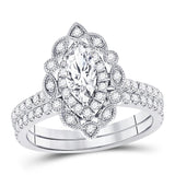 14kt White Gold Womens Marquise Diamond Bridal Wedding Engagement Ring Band Set 1-1/4 Cttw (Certified)