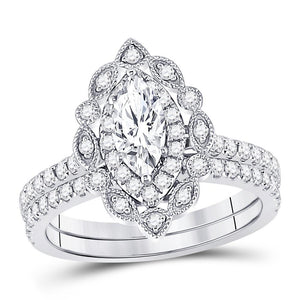 14kt White Gold Womens Marquise Diamond Bridal Wedding Engagement Ring Band Set 1-1/4 Cttw (Certified)