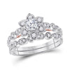 14kt Two-tone Gold Womens Round Diamond Starburst Bridal Wedding Ring Set 3/4 Cttw (Certified)