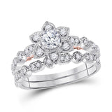 14kt Two-tone Gold Womens Round Diamond Starburst Bridal Wedding Ring Set 3/4 Cttw (Certified)