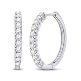 14kt White Gold Womens Round Diamond Timeless Hoop Earrings 1.00 Cttw