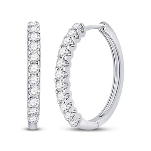14kt White Gold Womens Round Diamond Timeless Hoop Earrings 1.00 Cttw