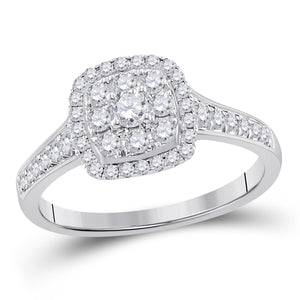 14kt White Gold Womens Round Diamond Cluster Bridal Wedding Engagement Ring 5/8 Cttw (Certified)