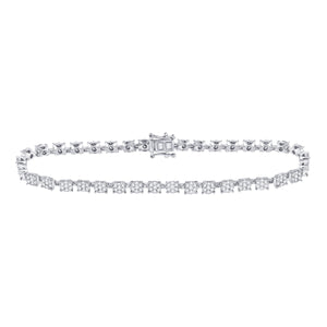 14kt White Gold Womens Round Diamond Cluster Tennis Bracelet 1-7/8 Cttw