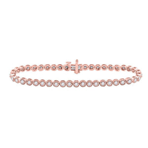 14kt Rose Gold Womens Round Diamond Milgrain Tennis Bracelet 2.00 Cttw