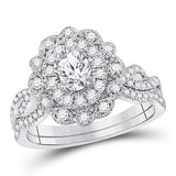 14kt White Gold Womens Oval Diamond Twist Bridal Wedding Engagement Ring Band Set 1.00 Cttw (Certified)