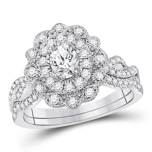 14kt White Gold Womens Oval Diamond Twist Bridal Wedding Engagement Ring Band Set 1.00 Cttw (Certified)