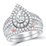 14kt Two-tone Gold Womens Pear Diamond Bridal Wedding Engagement Ring Band Set 2.00 Cttw (Certified)