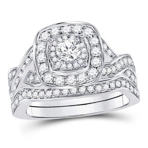 14kt White Gold Womens Round Diamond Bridal Wedding Engagement Ring Band Set 1.00  (Certified)
