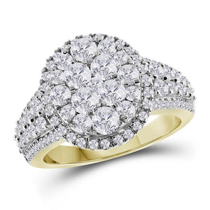 14kt Yellow Gold Womens Round Diamond Right Hand Cluster Ring 1-3/4 Cttw