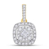 14kt Yellow Gold Womens Princess Diamond Cushion Cluster Pendant 1/2 Cttw