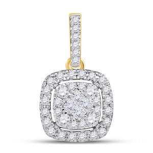14kt Yellow Gold Womens Princess Diamond Cushion Cluster Pendant 1/2 Cttw