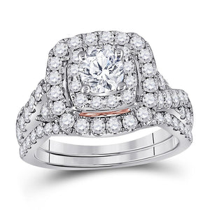 14kt Two-tone Gold Womens Round Diamond Bridal Wedding Engagement Ring Band Set 2.00 Cttw (Certified)