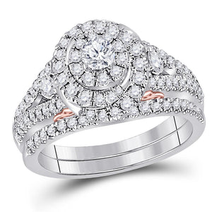 14kt Two-tone Gold Womens Round Diamond Bridal Wedding Engagement Ring Band Set 1-1/5 Cttw (Certified)