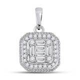 14kt White Gold Womens Baguette Diamond Fashion Cluster Pendant 1/4 Cttw