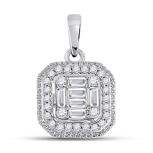 14kt White Gold Womens Baguette Diamond Fashion Cluster Pendant 1/4 Cttw