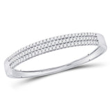 14kt White Gold Womens Round Diamond 3-Row Bangle Bracelet 3.00 Cttw