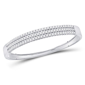 14kt White Gold Womens Round Diamond 3-Row Bangle Bracelet 3.00 Cttw