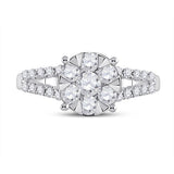 14kt White Gold Womens Round Diamond Flower Cluster Ring 1.00 Cttw