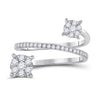 14kt White Gold Womens Round Diamond Double Flower Cluster Ring 3/4 Cttw