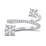 14kt White Gold Womens Round Diamond Double Flower Cluster Ring 3/4 Cttw