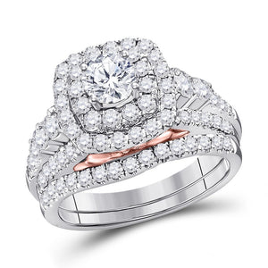 14kt Two-tone Gold Womens Round Diamond Bridal Wedding Engagement Ring Band Set 2.00 Cttw (Certified)
