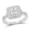 14kt White Gold Womens Round Diamond Cluster Bridal Wedding Engagement Ring 1.00 Cttw