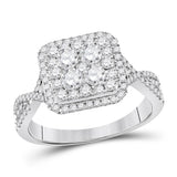 14kt White Gold Womens Round Diamond Cluster Bridal Wedding Engagement Ring 1.00 Cttw