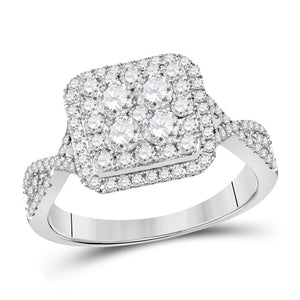 14kt White Gold Womens Round Diamond Cluster Bridal Wedding Engagement Ring 1.00 Cttw