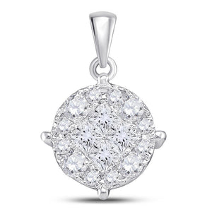 14kt White Gold Womens Princess Diamond Fashion Cluster Pendant 1.00 Cttw