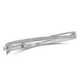 14kt White Gold Womens Round Diamond Fashion Bangle Bracelet 1.00 Cttw