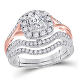 14kt Two-tone Gold Womens Round Diamond Bridal Wedding Engagement Ring Band Set 1.00 Cttw (Certified)
