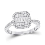 14kt White Gold Womens Baguette Diamond Cluster Bridal Wedding Engagement Ring 5/8 Cttw