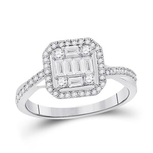 14kt White Gold Womens Baguette Diamond Cluster Bridal Wedding Engagement Ring 5/8 Cttw