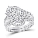 14kt White Gold Womens Round Diamond Bridal Wedding Engagement Ring Band Set 1-1/2 Cttw (Certified)