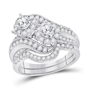 14kt White Gold Womens Round Diamond Bridal Wedding Engagement Ring Band Set 1-1/2 Cttw (Certified)