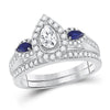 14kt White Gold Womens Pear Diamond Sapphire Bridal Wedding Engagement Ring Band Set 1 Ctw (Certified)