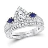 14kt White Gold Womens Pear Diamond Sapphire Bridal Wedding Engagement Ring Band Set 1 Ctw (Certified)