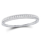 14kt White Gold Womens Round Diamond 3-Row Bangle Bracelet 5.00 Cttw