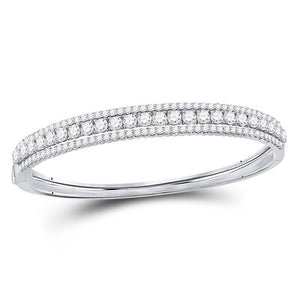 14kt White Gold Womens Round Diamond 3-Row Bangle Bracelet 5.00 Cttw