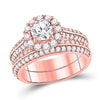 14kt Rose Gold Womens Round Diamond Bridal Wedding Engagement Ring Band Set 1-7/8 Cttw (Certified)